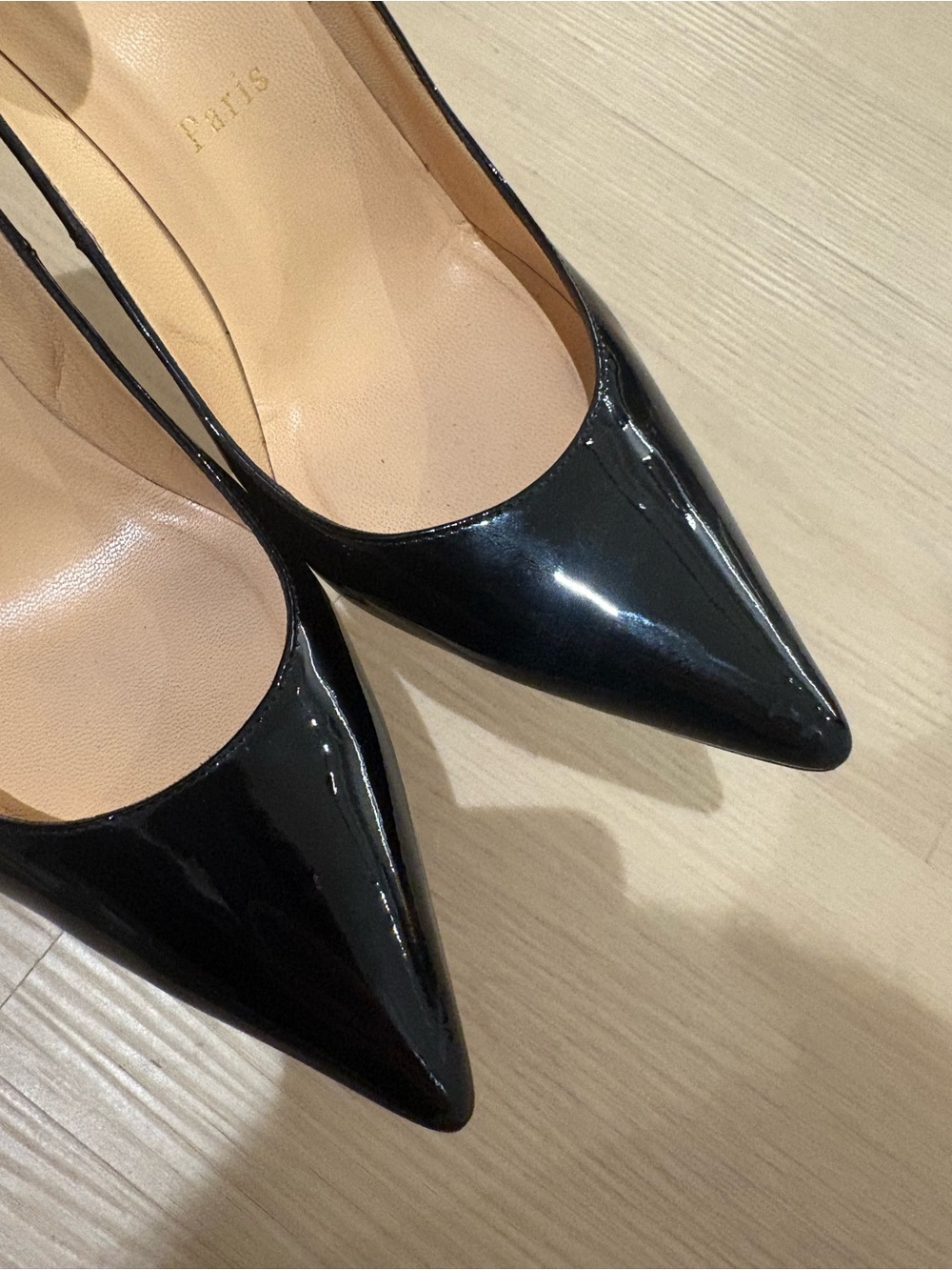 Christian Louboutin Black Patent Leather Pointed Stiletto with Red Sole - Picture 11 of 12